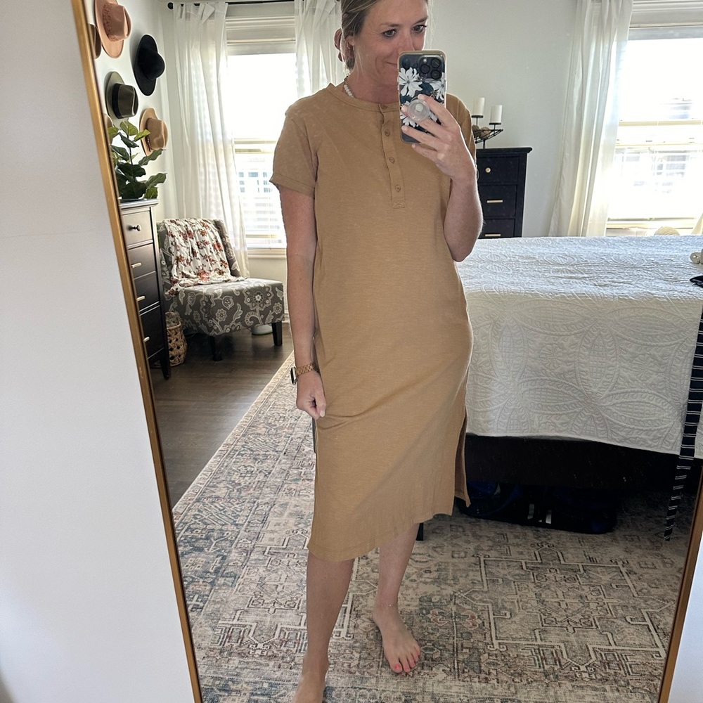 Henley-Style Midi T-Shirt Dress